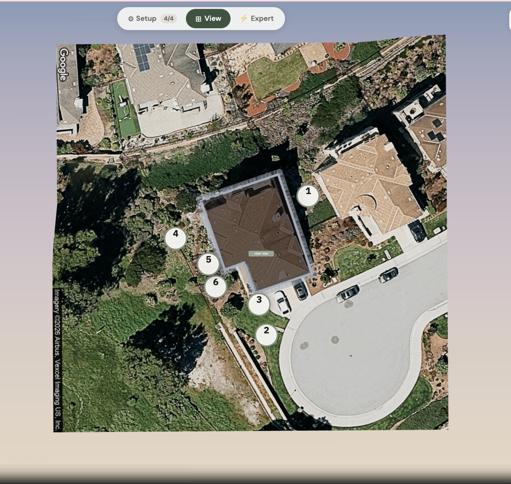 El Camino Canvas — numbered plant callouts on satellite view of a real property